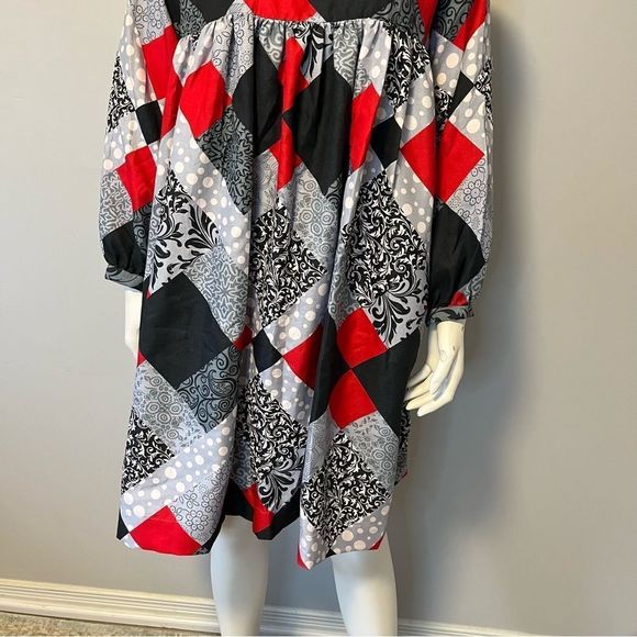 Hand Crafted Quilted Patchwork Printed Dress Grey, Red and White One size - Picture 8 of 16